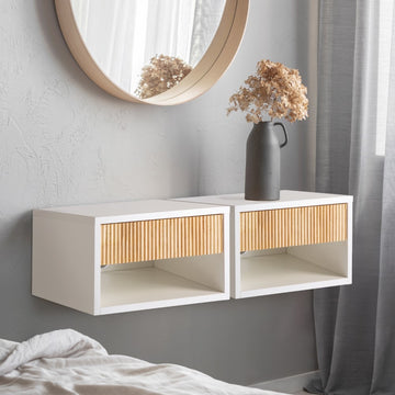 Elise 15.71" Classic Contemporary Floating Wall Mounted Nightstand with Soft-Close Tambour Drawer and Cable Hole - JONATHAN Y